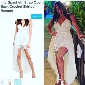 Spaghetti Strap Open Back Crochet Skirted Romper